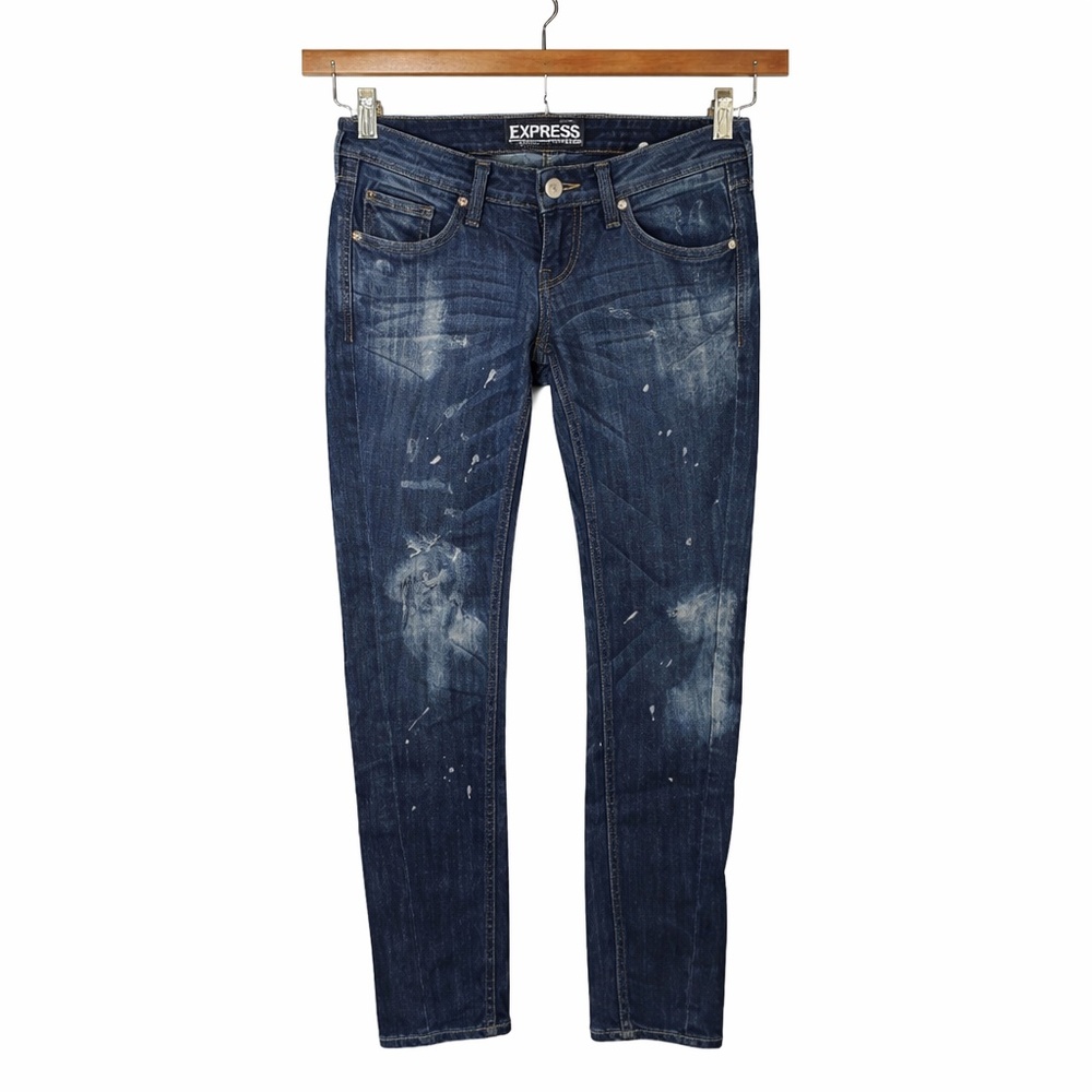 Express Zelda Distressed Skinny Jeans Size 2 Dark Wash Y2K Low Rise Denim